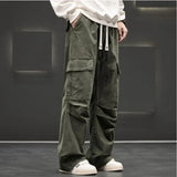 Riolio Autumn New Wide Leg Pocket Cargo Pants Men Trousers Neutral Loose Casual Cotton Straight Outdoor Fashion Pants Big Size 8xl