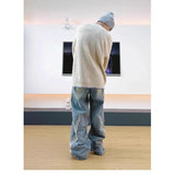 Riolio Men's Denim Pants Male Jeans Patchwork Personalized panhandler pants Straight Casual Menwear Loose Wide Leg Trousers New