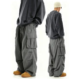 Riolio  Men Big Pocket Cargo Pants Elastic Drawstring Waist Loose Wide Leg Streetwear Casual Work Trousers