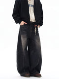 Riolio  Vintage Black Washed Baggy Jeans Pants Men Wide leg Curved Blade Pants Streetwear Cowboy Casual Denim Straight Trousers