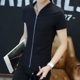 Riolio  Short-sleeved T-shirt Men Korean Style Slim Ice Silk Summer Thin Cardigan Top
