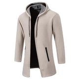 Riolio Men's Fleece Long Cardigan Autumn Winter Knitting Jacket Solid Color Hooded Sweater Coat Plush Padded Outwear Fashion