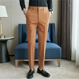 Riolio Autumn Mens Fashion Embroidered Trousers Korean Business Dress Solid Suit Pant Formal Office Social Slim Fit Casual Suit Pants