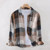 Riolio Cotton Linen Casual Plaid Shirts for Men Long Sleeve Tops Male Loose Turn-down Collar Fashion Clothing Trends