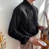 Riolio Autumn Men's Clothing Light Luxury Long-sleeved Dress Shirt Solid Color Slim Retro Leisure Patchwork Korean Popular Clothes