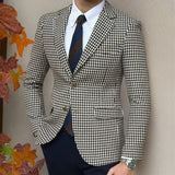 Riolio Houndstooth Plaid Blazer for Men One Piece Suit Jacket with 2 Side Slit Slim Fit Casual Male Coat Fashion Clothes