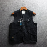 Riolio  Men's Cotton Workwear Jaet Svel Khaki Vest Retro oulder Pad Vest Faionable Urban Sle Travel Wear