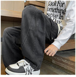 Riolio  Straight Leg Jeans Elastic Waist 2025 New Patchwork Design Utility Cargo Pants Men Big Side Pockets Autumn Workwear Trousers