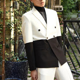 Riolio  Men's Suit 2 Pieces Blazer Pants Double Breasted Peaked Lapel Business Spliced FormalWedding Groom Tailored