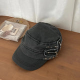 Riolio  Vintage Flat-Top Zipper Beret Hat for Women Men Women Outdoor Leisure Activities Street  Rivet Baseball Cap Summer Sunshade