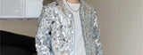 Riolio Shiny Sequins Jacket for Men Black Silver Sparkle Long Sleeve Casual Bomber Jacket Male Party Club Fashion High Street Coats