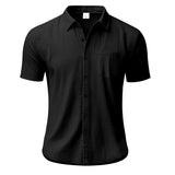 Riolio Summer New Solid Color Linen Men's Shirt Turn-down Collar Short Sleeve Men's Loose Casual Pocket Outdoor Vacation Shirt