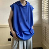 Riolio Men Workout Hoodie Sleeveless Sweatshirt Hooded Tank Top Breathable Men's Top Loose Fit Hooded Mid-length Men Vest Hoodies