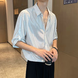 Riolio Men Shiny Design Casual Shirt Trendy Handsome Shirts Fashion Loose Half Sleeve Tops Korean Style Personality Clothing