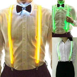 Riolio  LED Suspender Light Up LED Bow Tie Illuminated Belt Clips-on Braces Vintage Novelty Elastic Adjustable Suspender For Club Patry