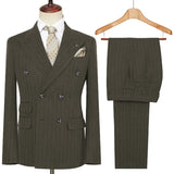 Riolio  Autumn Winter Double-Breasted Thick Stripes Suits for Men Slim Fit 2 Piece Set Blazer Pants Office Smart Casual Wedding New