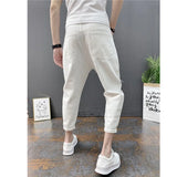 Riolio Korean Ankle-Length Distressed Jeans Men White Breathable Slim Fit Ripped Denim Pants Four Season Narrow Leg Harem Male Trousers