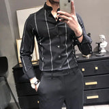 Riolio  High Quality Korean Trend Stripe Long Sleeve Shirt Korean Men Lapel Social Business Casual Versatile Male Clothes Slim Tops