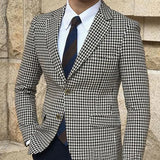 Riolio Houndstooth Plaid Blazer for Men One Piece Suit Jacket with 2 Side Slit Slim Fit Casual Male Coat Fashion Clothes