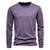 Riolio Solid Color Cotton T Shirt Men Casual O-neck Long Sleeved Mens Tshirts Spring Autumn High Quality Basic T-shirt Male