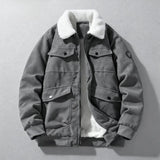 Riolio  Winter Collar Corduroy Jacket for Men, Casual, Comfortable, Loose, High Quality, Simple, Versatile,and Plush Jacket for Men