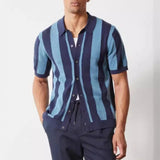 Riolio  Summer Men's Clothing Light Luxury Striped Knit Shirt Short Sleeve Leisure Button-down Retro Fashion Popular Knitwear