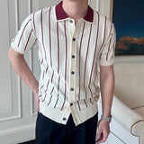 Riolio  Summer Daily Casual Mens Slim Shirts Knitted Short Sleeve Buttoned Lapel Knit Shirt Men Clothes Fashion Knitting Cardigans