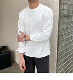 Riolio  New Autumn Fashion Men T-shirt Light Luxury Solid Color Long Sleeve Tops Leisure Streetwear Casual O Neck Basic Shirts M-3XL