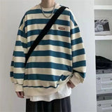 Riolio  Men's Sweatshirts Large Size Autumn Winter New Round Neck Sweater Male Long Sleeves Striped Letter Loose Casual Tops Pullover
