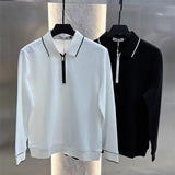 Riolio  High Street Fashion Men Turn-down Collar Half Zipper T-Shirts Simple All-match Long Sleeve Autumn Winter Panelled Elastic Tops