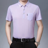 Riolio  New Summer Men's Short Sleeved T-shirt Ice Silk Middle Aged Lapel Polo Shirt