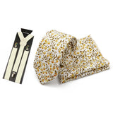 Riolio  Men's High Quality 6.5cm Floral Leaves Cotton Tie Handkerchief Suspender Set Novel Gentleman Artistic Wedding Accessories Gifts