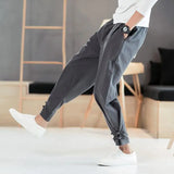 Riolio  Retro Chinese Style Cotton and Linen Trousers for Men Loose Buckles Tying Feet Harun Casual Pants