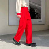 Riolio Red Suit Pants Men Fashion Social Mens Dress Pants Korean Loose Straight Wide Leg Pants Mens Oversized Formal Trousers M-XL