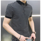 Riolio  Man with Collar Tee Shirts Streetwear Top Striped Black Vintage Clothing Polo T Shirt for Men Plain Trashy Y2k S Cotton White Xl