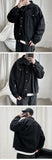 Riolio Black Denim Short Jacket Men Turn Down Collar Bomber Jacket Jeans Coats Casual Pockets Overalls Streetwear Man Clothing Outwear