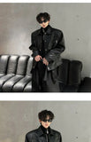 Riolio American Retro Shoulder Pad Short Leather Jacket Men's Spring Deconstruction High-end Fashion Trend Vintage Motorcycle Jacket