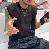 Riolio  Fashion Men's Tops Tank Hollow Sexy Mesh Sheer Perspective Vest Fishing Net Muscle Sleeveless See Through Tshirts For Male