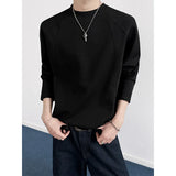 Riolio  Spring Long Sleeved T-shirt Men Fashion Black Casual T-shirt Men Streetwear Korean Loose Round Neck White T Shirt Mens Top