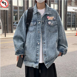 Riolio  Korean Version Men New Solid Color Versatile and Single-breasted Lapel Loose Casual and Chic Denim Jacket for Spring and Autumn.