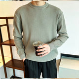 Riolio  New Korean Retro Men Basic Sweater Luxury Knitted Solid Color O Neck Long Sleeve Pullover Casual Slim Premium Quality Knitwear