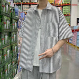 Riolio Japanese Style Simple Striped Short Sleeve Shirt For Men Summer Korean Trendy Loose Fit Casual Jacket