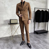 Riolio  Men's Slim Fit Three Piece Suit Double Row Buttons Fashionable Maturity Style Korean Version Wedding Groomsmen Western Coat