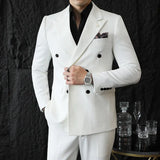 Riolio  ( Blazers + Pants ) Boutique Fashion Solid Color Double-breasted Men's Casual Business Slim Suit 2-piece Set Groom Wedding Dress