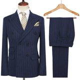 Riolio  Men's Striped 2 Pieces Suits Set Double Breasted Slim-Fit Jacket Casual Business Pants Office Wedding Fashion Formal Attire