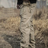 Riolio  Khaki Tactical Cargo Pants Men Wear Resistant Fabric Multi Zipper Storage Pockets Outdoor Mountain Walking Straight Trousers