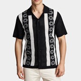 Riolio  Daily Leisure Mens Hollow Out Shirt Knitting Turn-down Collar Button-up Casual Shirts Spring Summer Vintage Men Embroidery Shirt