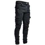 Riolio  Fashion Streetwear Ripped Skinny Jeans Men Side Mulit Pockets Denim Cargo Pants Slim Fit Pantalones Hombre Soft Elastic Joggers