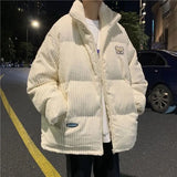 Riolio  American winter new men and women trendy personalized striped corduroy jacket for couples loose retro thick casual top harajuku
