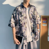Riolio  Spring Summer Thin Casual Streetwear Shirts Fashion Handsome Turn-down Collar Loose Printing Button Short Sleeve Men's Clothing